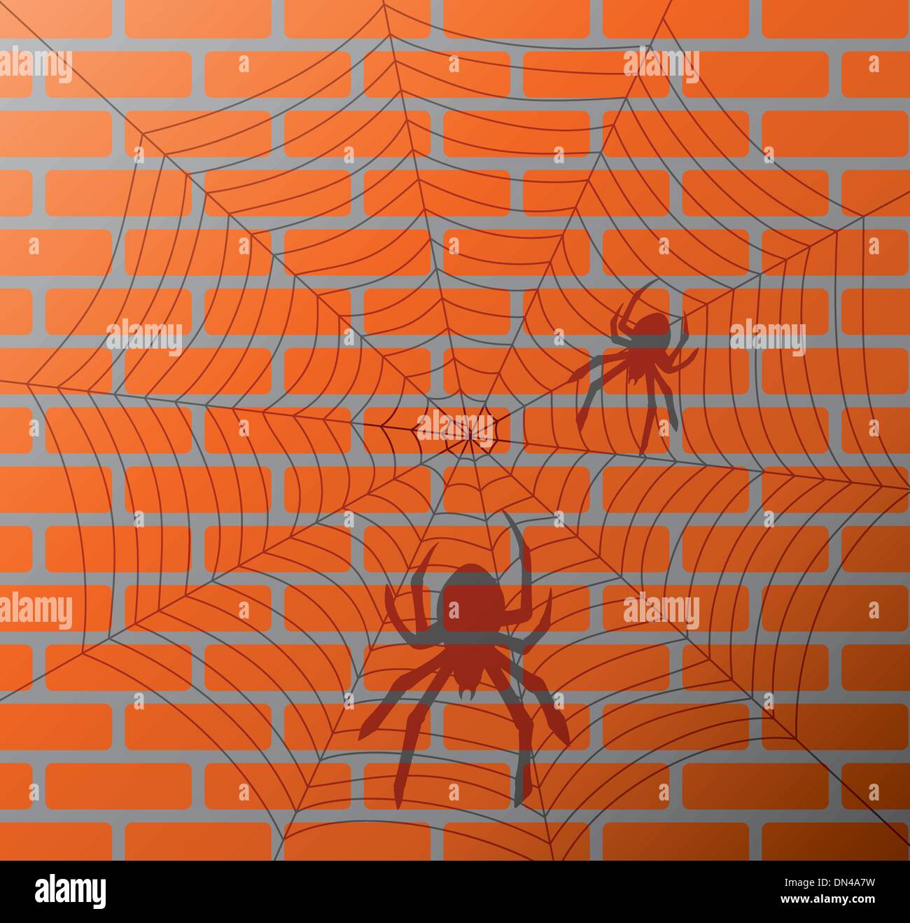 shadow of spiders and web on a brick wall Stock Vector