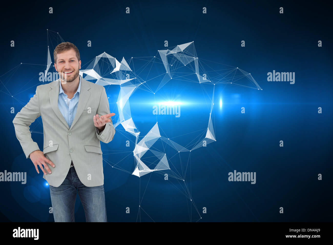 Composite image of stylish man smiling and gesturing Stock Photo