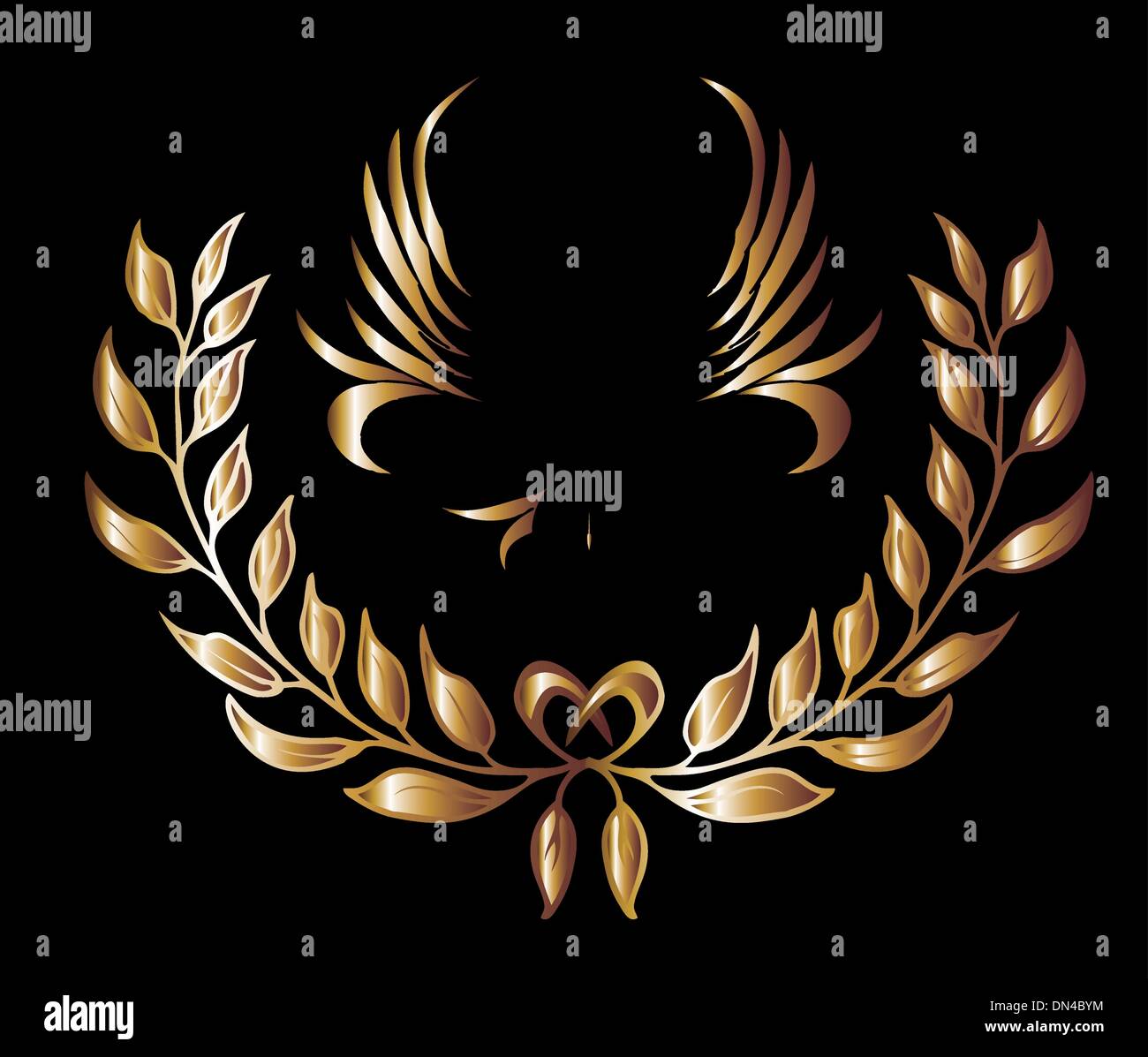 black background gold lion and wreath vector art Stock Vector