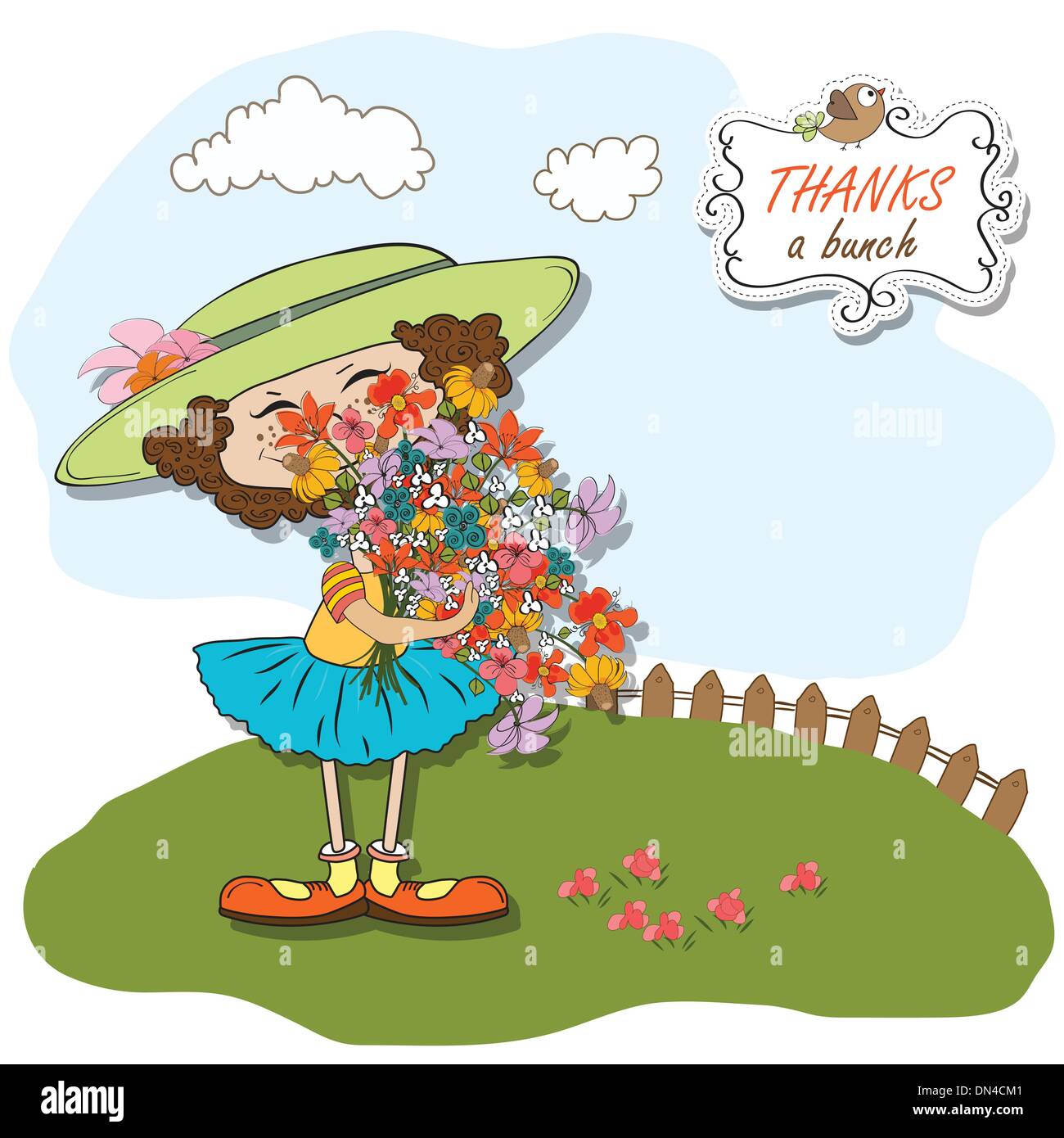 funny girl with a bunch of flowers Stock Vector Image & Art - Alamy