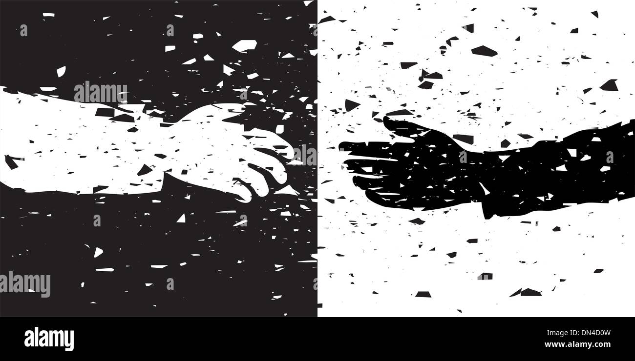 vector grungy illustration of black and white hands Stock Vector