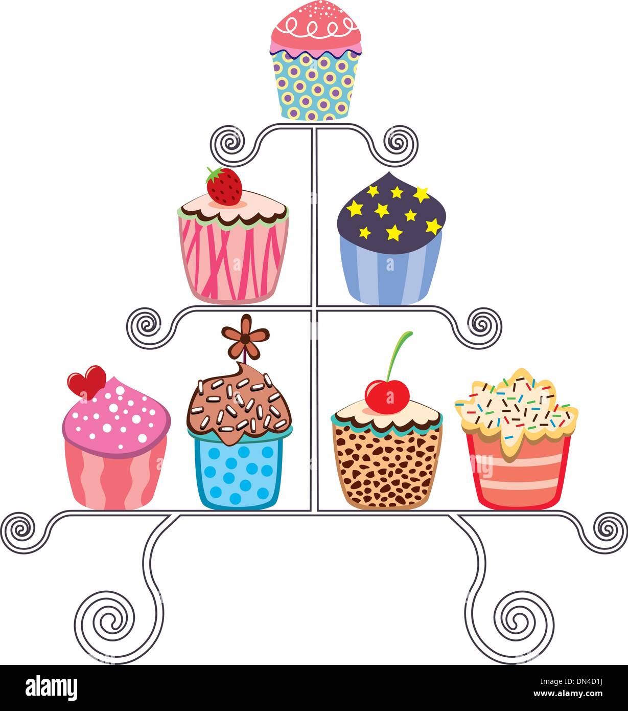 vector collection of various cupcakes on a stand Stock Vector