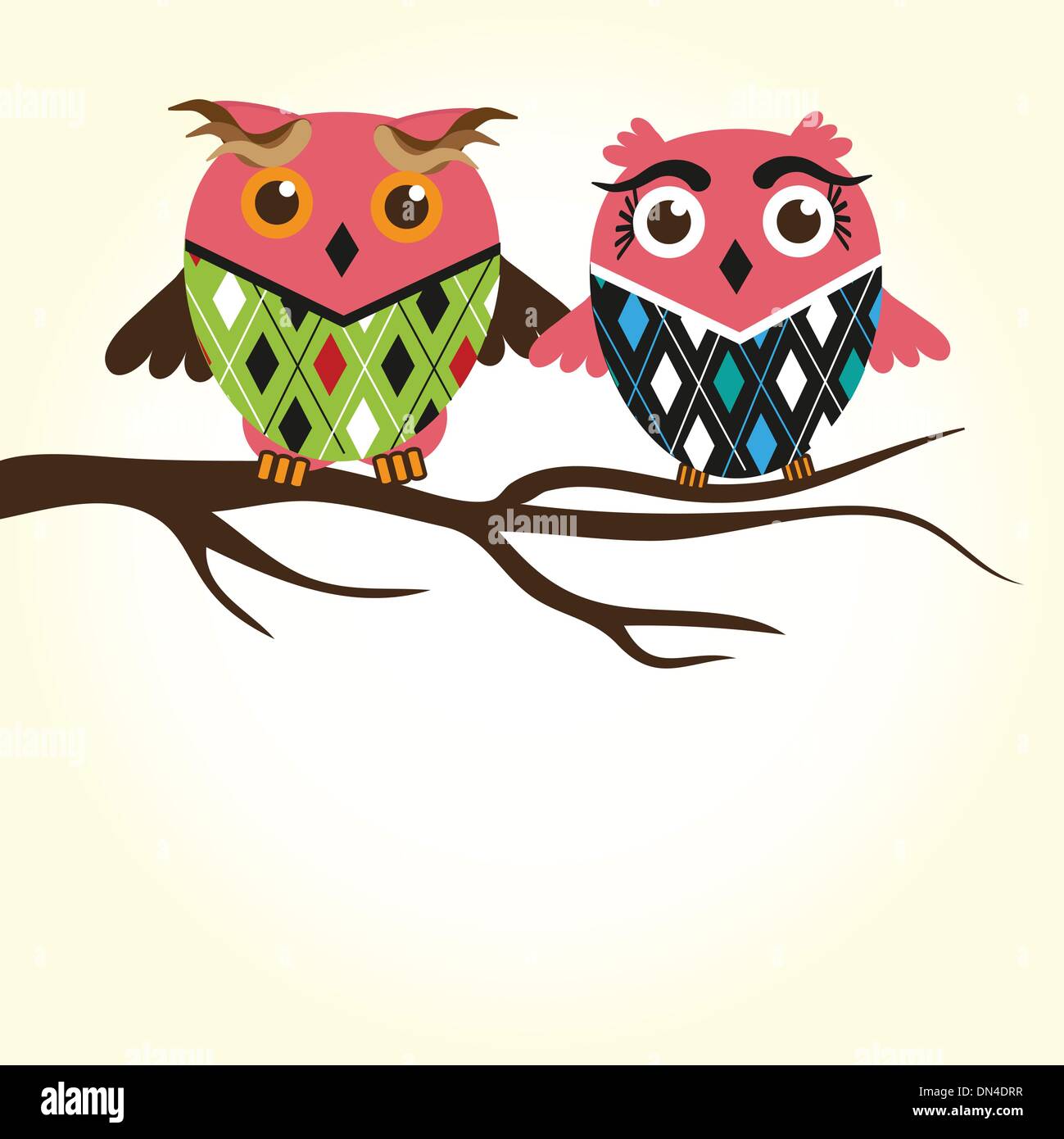 Two cute owls on the tree branch Stock Vector Image & Art - Alamy