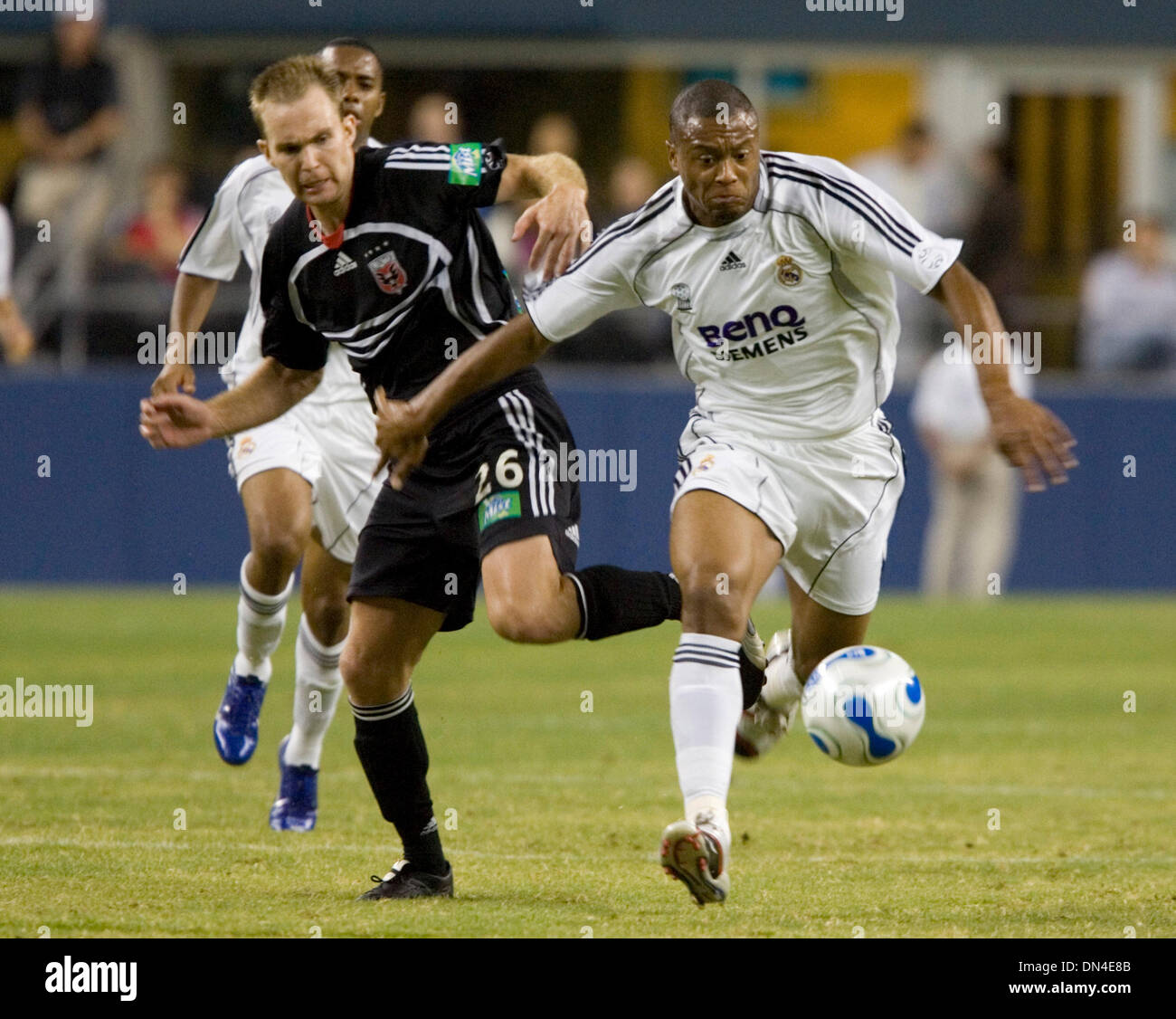 Aug 09, 2006; Seattle, WA, USA; Real Madrid's JULIO BAPTISTA (R) and D.C. United's BRYAN NAMOFF battle for the ball during first half action in their exhibition soccer match in Seattle on Wednesday. Mandatory Credit: Photo by Richard Clement/ZUMA Press. (©) Copyright 2006 by Richard Clement Stock Photo