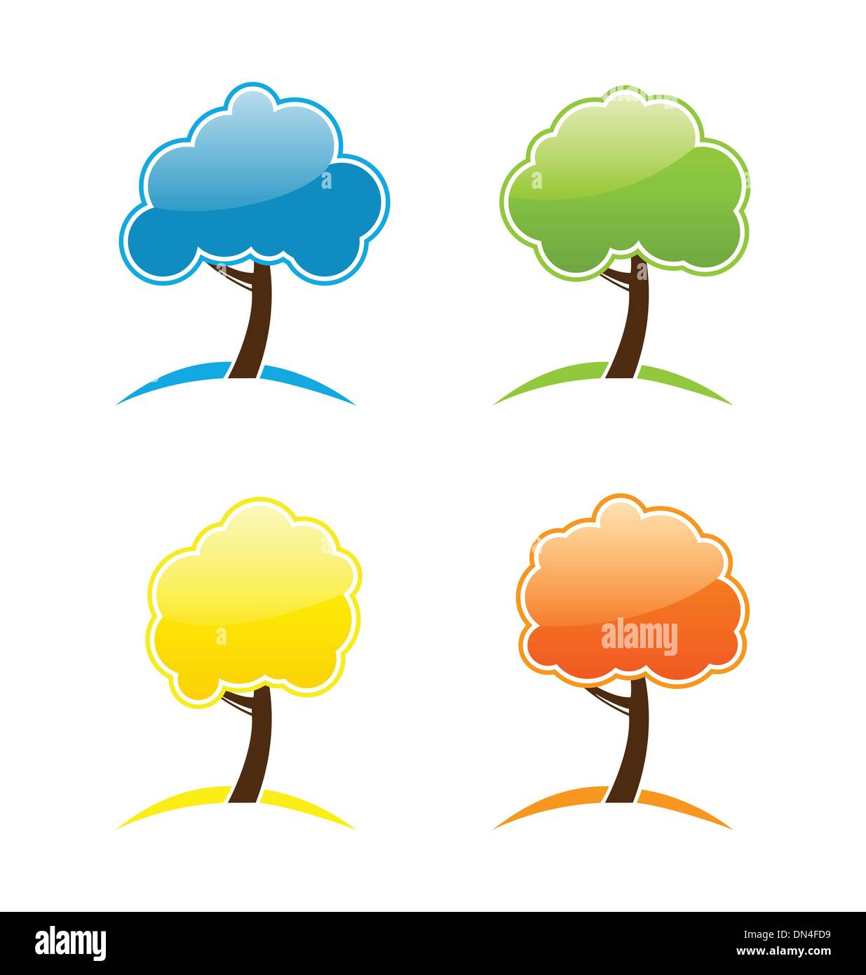 Four seasonal icons with tree Stock Vector