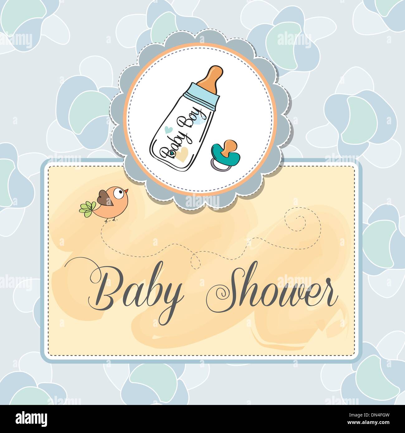 baby announcement card with milk bottle and pacifier Stock Vector Image