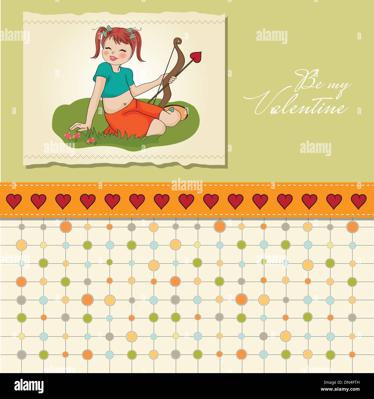 young pretty girl with cupid bow. valentine's day card Stock Vector