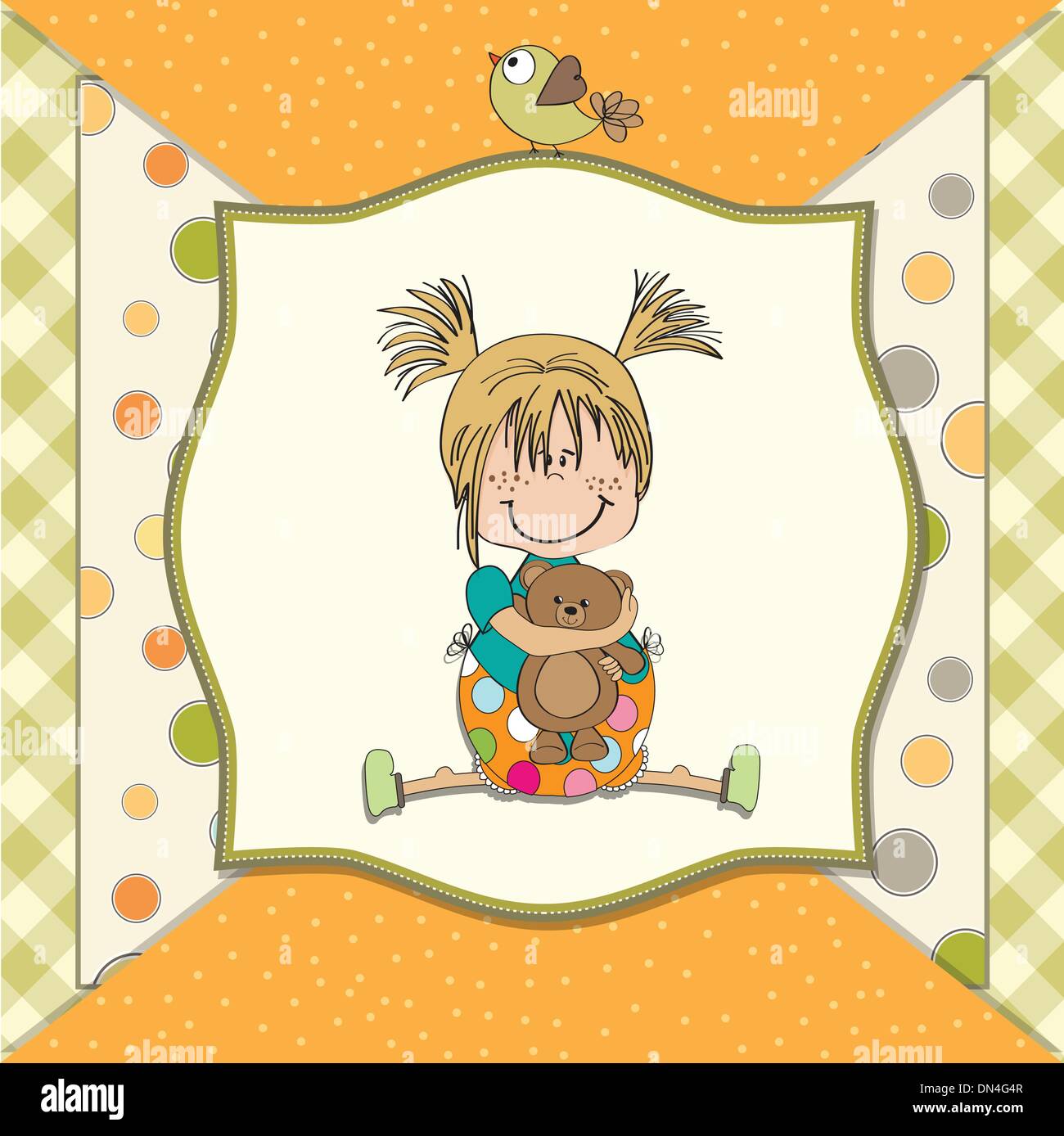 little girl sitting with her teddy bear Stock Vector Image & Art - Alamy