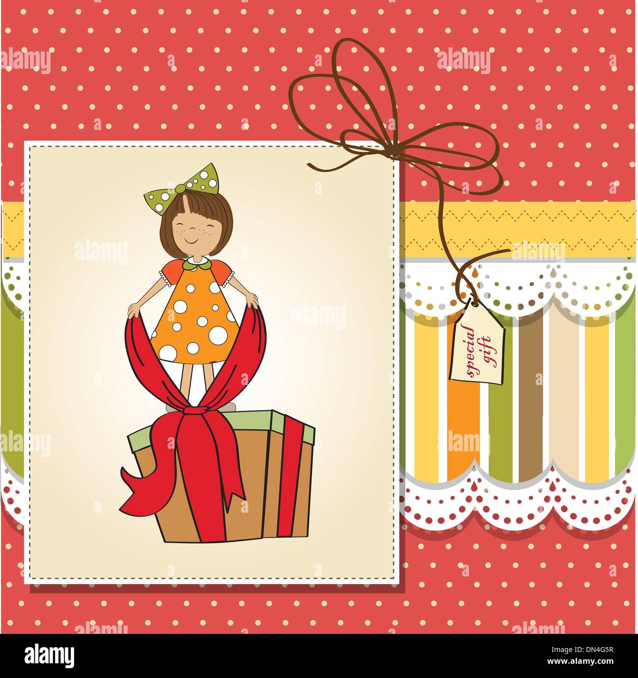 a nice girl with a big gift box Stock Vector