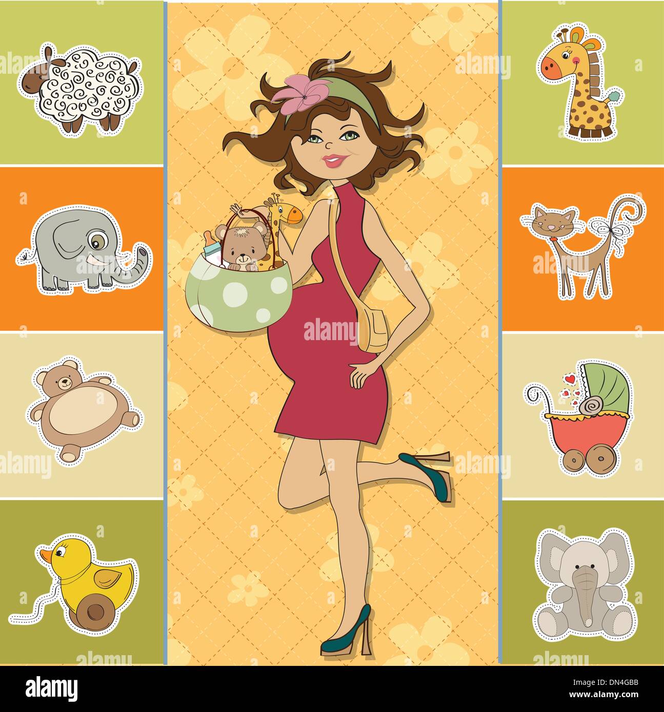 baby announcement card with pregnant woman Stock Vector