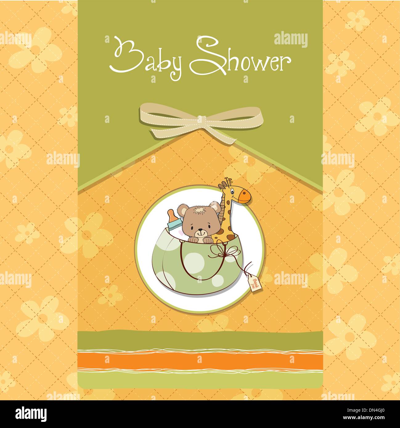 new baby announcement card with bag and same toys Stock Vector Image