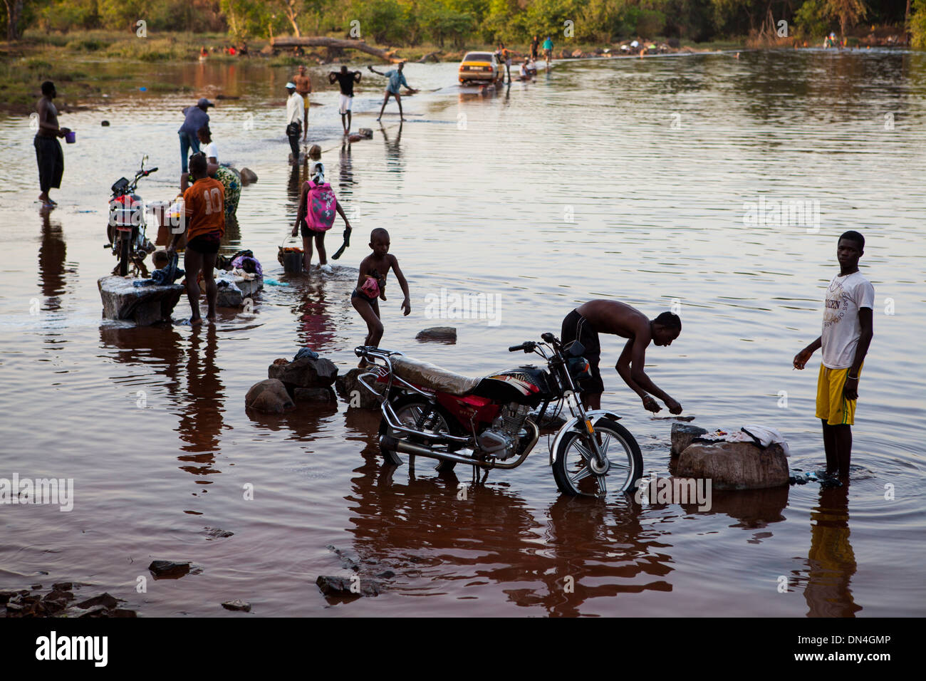 Daily life at a lake in Boké, Guinea. Stock Photo