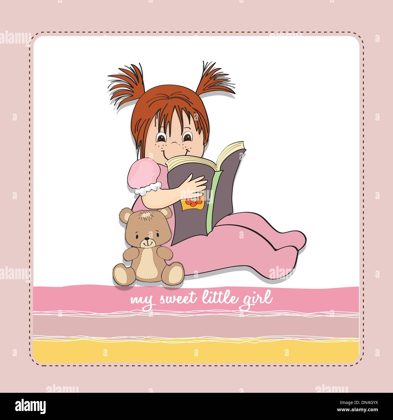 sweet little girl reading a book Stock Vector