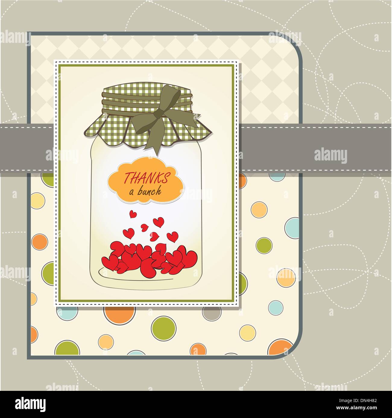 Thank you greeting card with hearts plugged into the jar Stock Vector