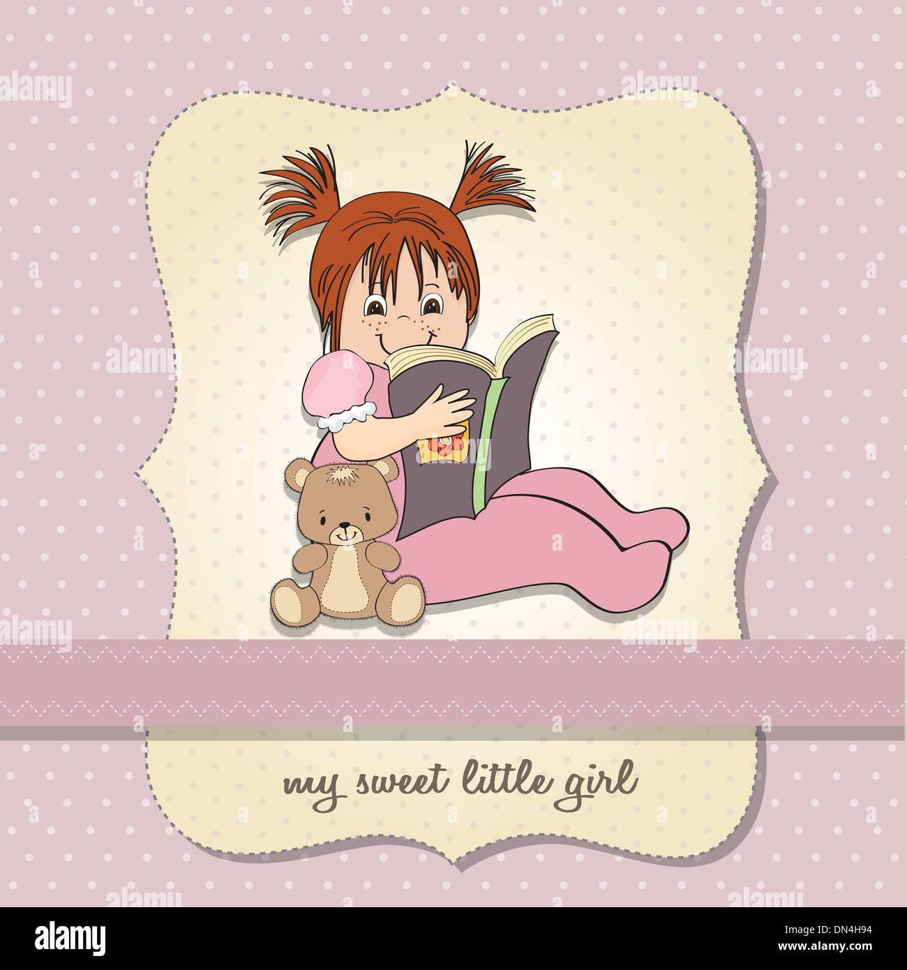 sweet little girl reading a book Stock Vector