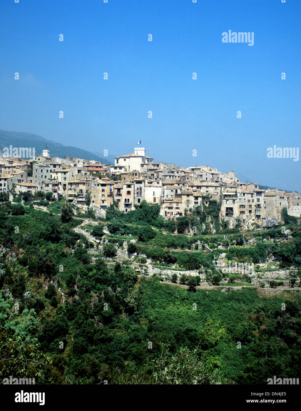 Aerial view of town, Gourdon, Provence-Alpes-Côte d'Azur, France Stock Photo
