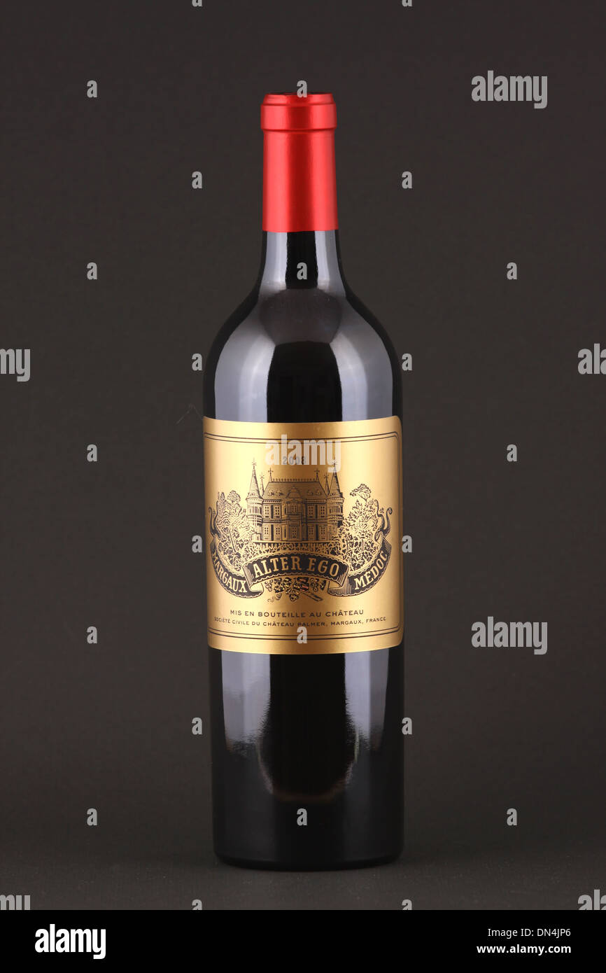 A bottle of French red wine, Alter Ego 2008, Margaux, Medoc, Bordeaux, France Stock Photo