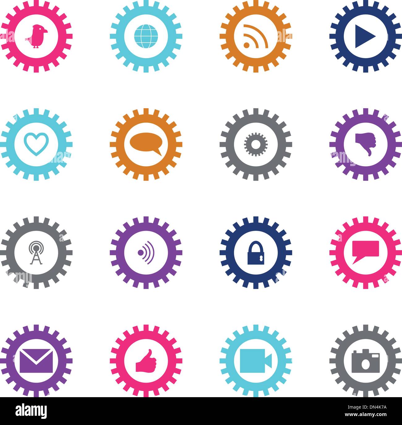 Social technology and media icon set Stock Vector