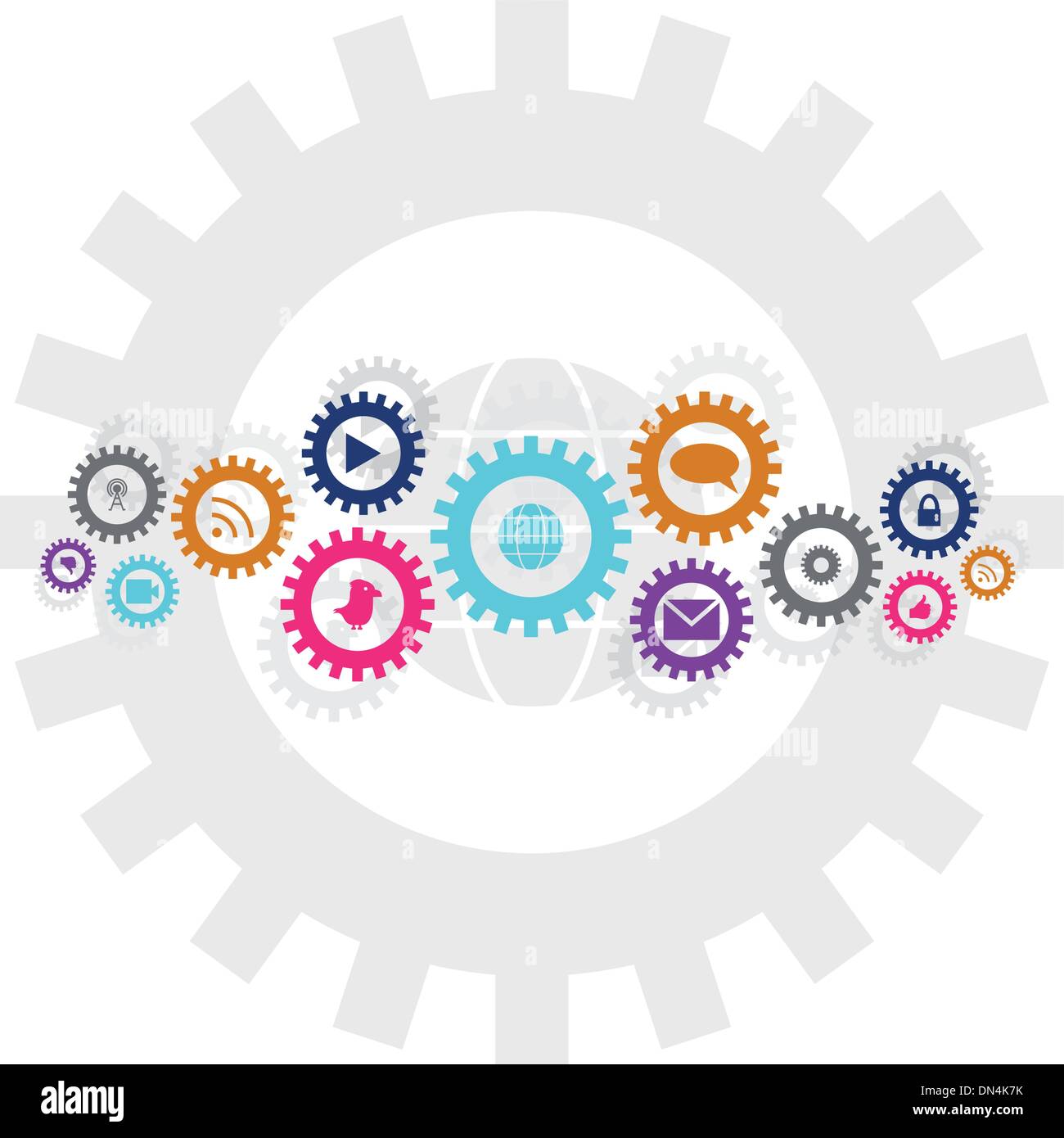 Social technology and media gear wheel chain Stock Vector Image & Art