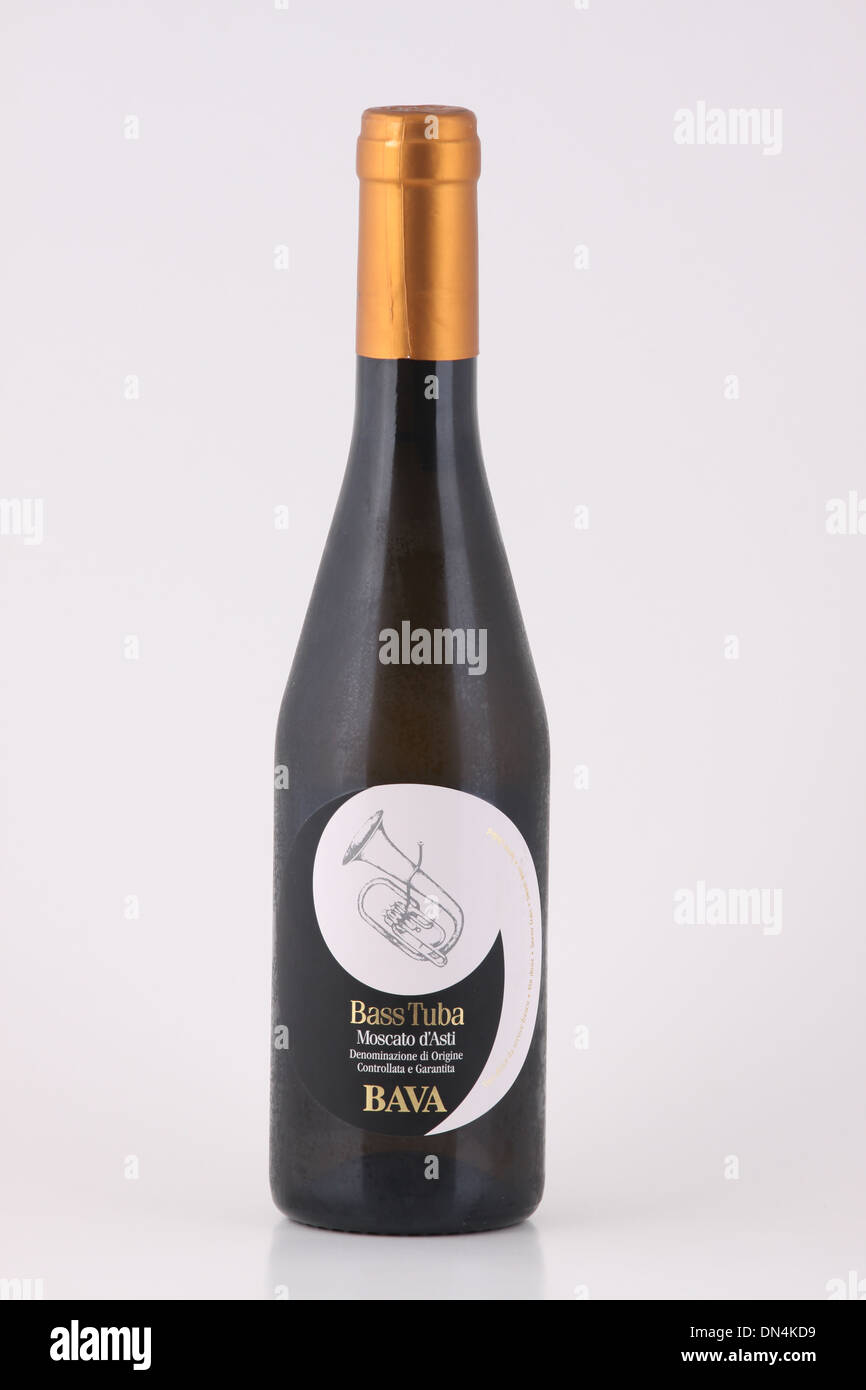 A bottle of Italian wine, Bass Tuba, Moscato d'Asti, DOCG, BAVA Stock Photo