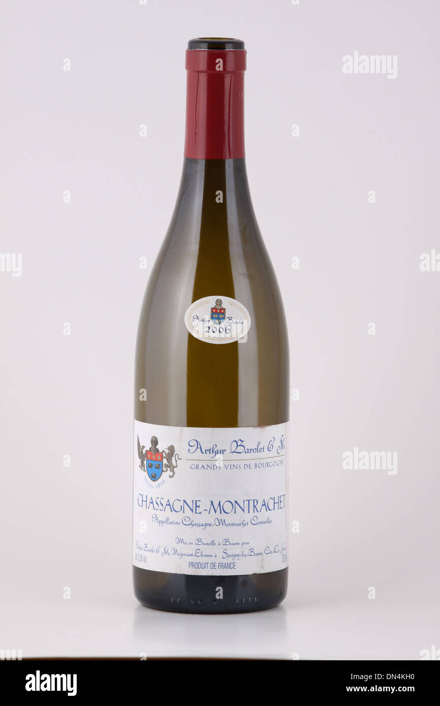 A bottle of French Bourgogne white wine, Chassagne-Montrachet 2006, Burgundy, France Stock Photo