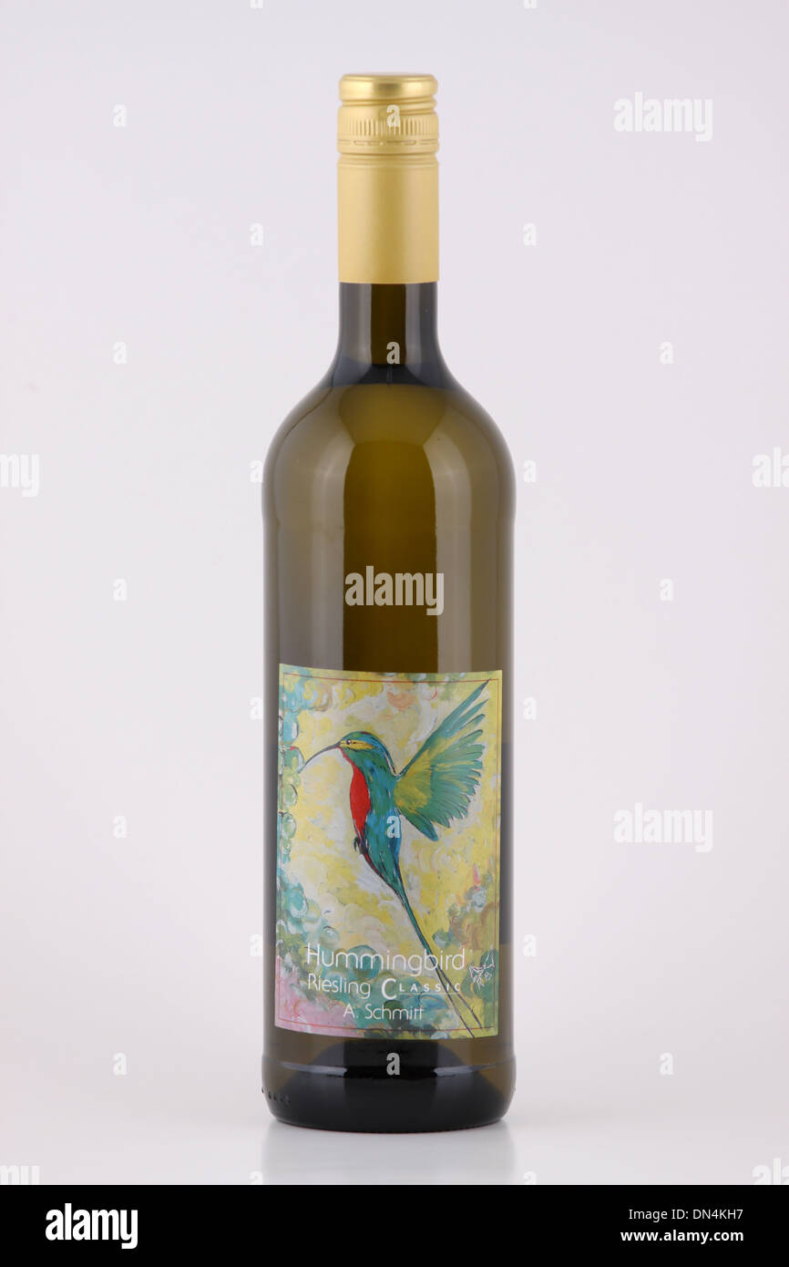 A bottle of white wine, Hummingbird, Riesling, Classic, A. Schmitt Stock Photo
