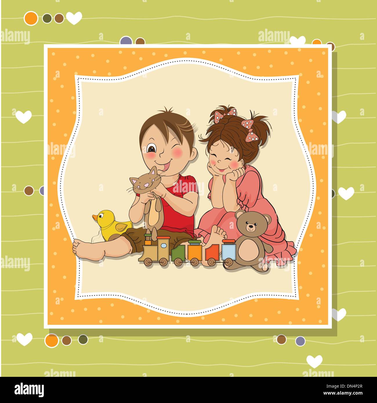 Cartoon boy girl playing toys hi-res stock photography and images - Alamy