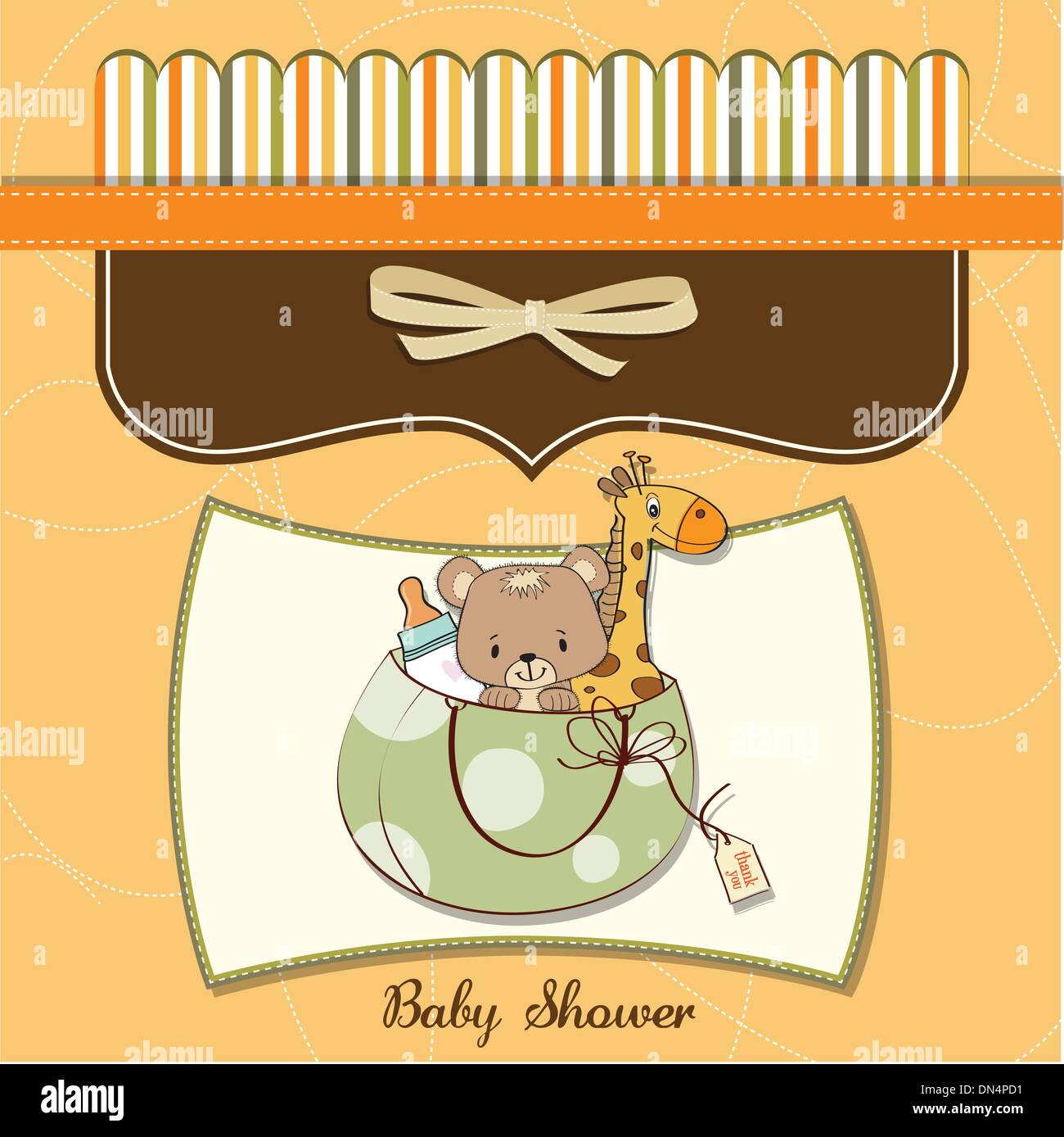 new baby announcement card with bag and same toys Stock Vector Image