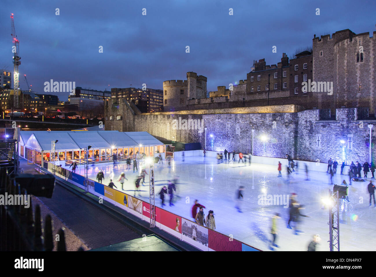 Ice Skating at The Tower Of London At Night UK Stock Photo