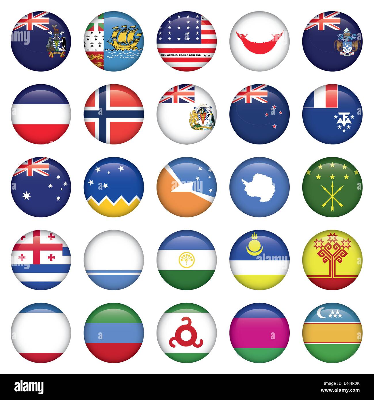 Antarctic and Russian Flags Round Buttons Stock Vector