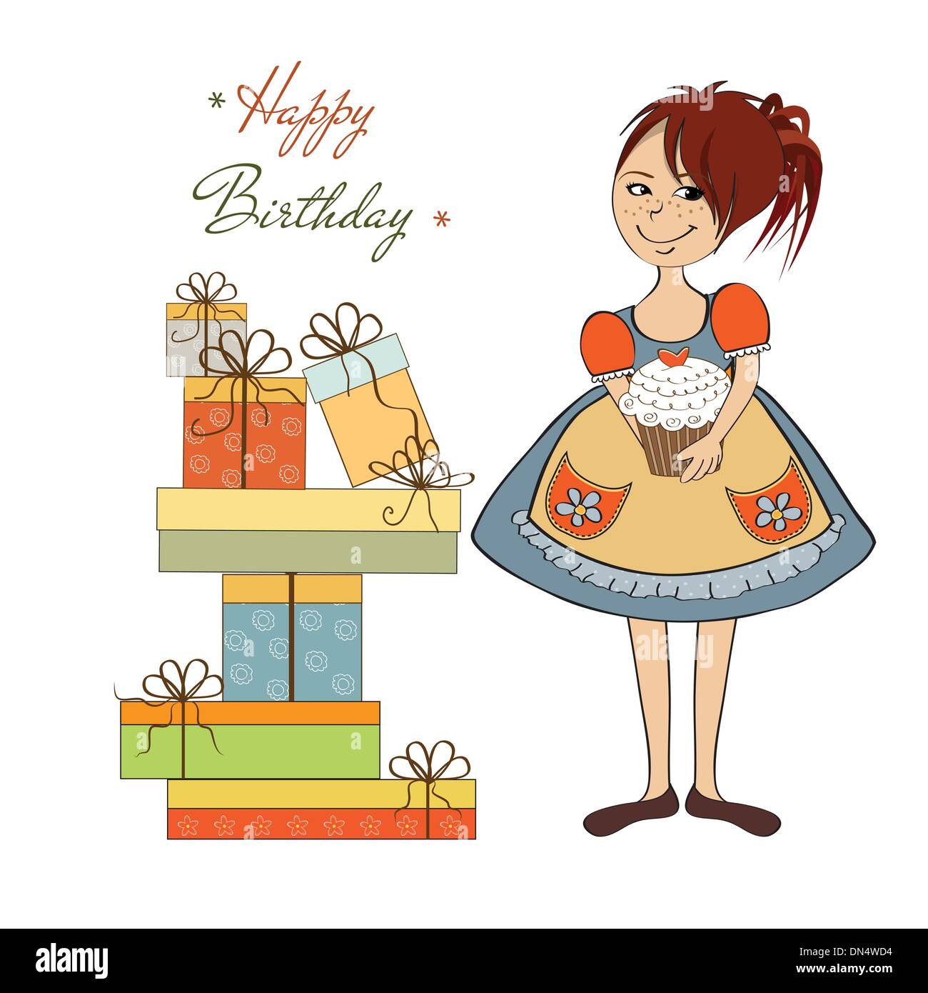 girl with birthday cake Stock Vector Image & Art - Alamy