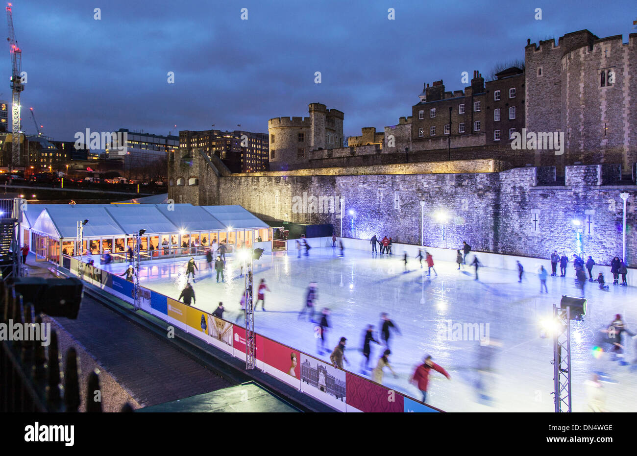 Ice Skating at The Tower Of London At Night UK Stock Photo