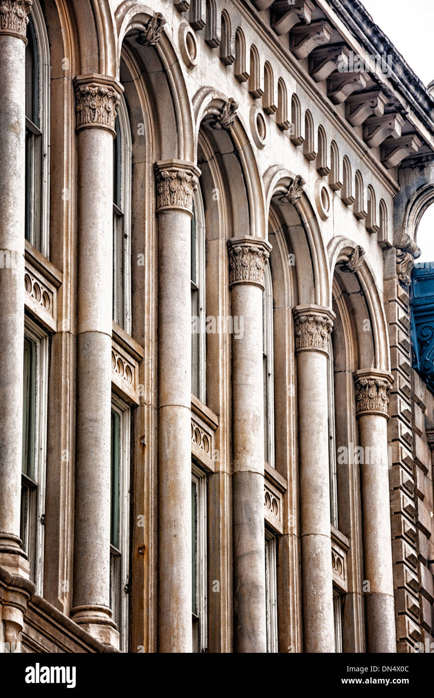 architectural element, Broadway, Cast Iron Historic District, historic buildings, New York City, Soho, south of Houston Stock Photo