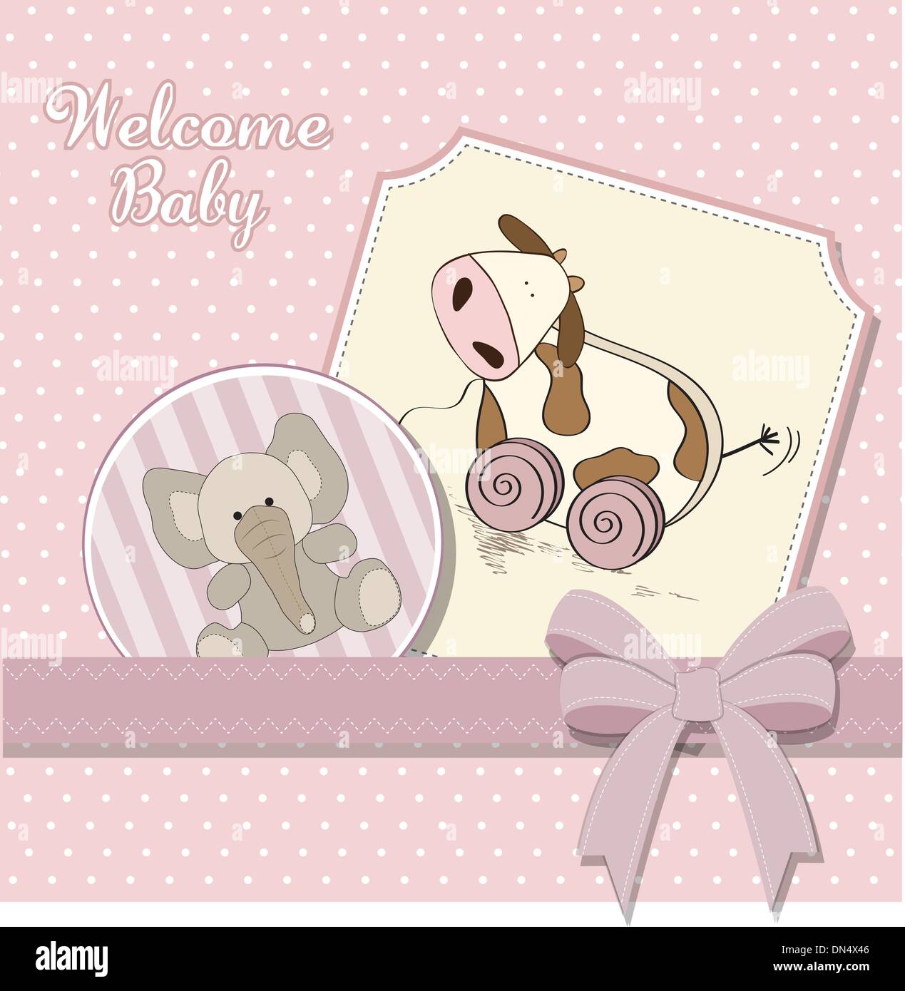Baby shower card with cute cow toy Stock Vector