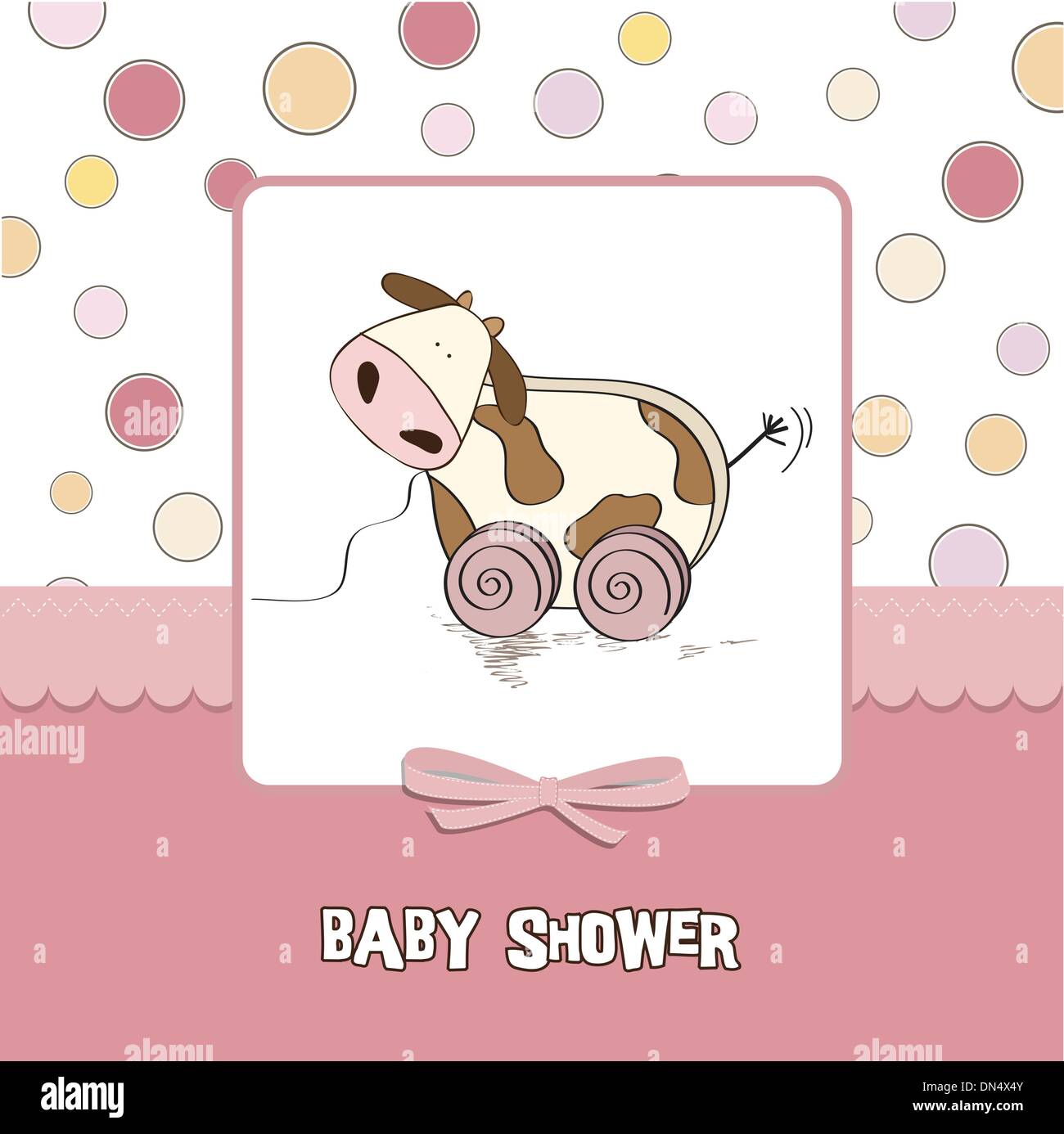 Baby shower card with cute cow toy Stock Vector