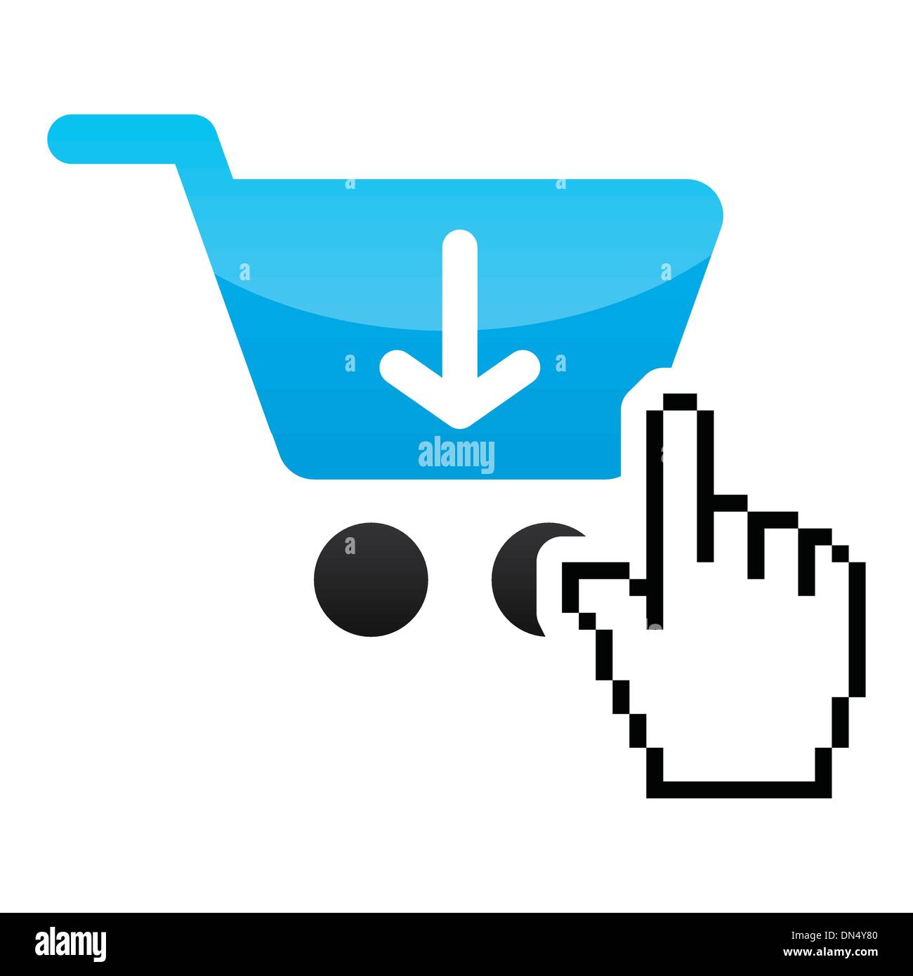 Shopping car glossy icon with cursor hand icon Stock Vector