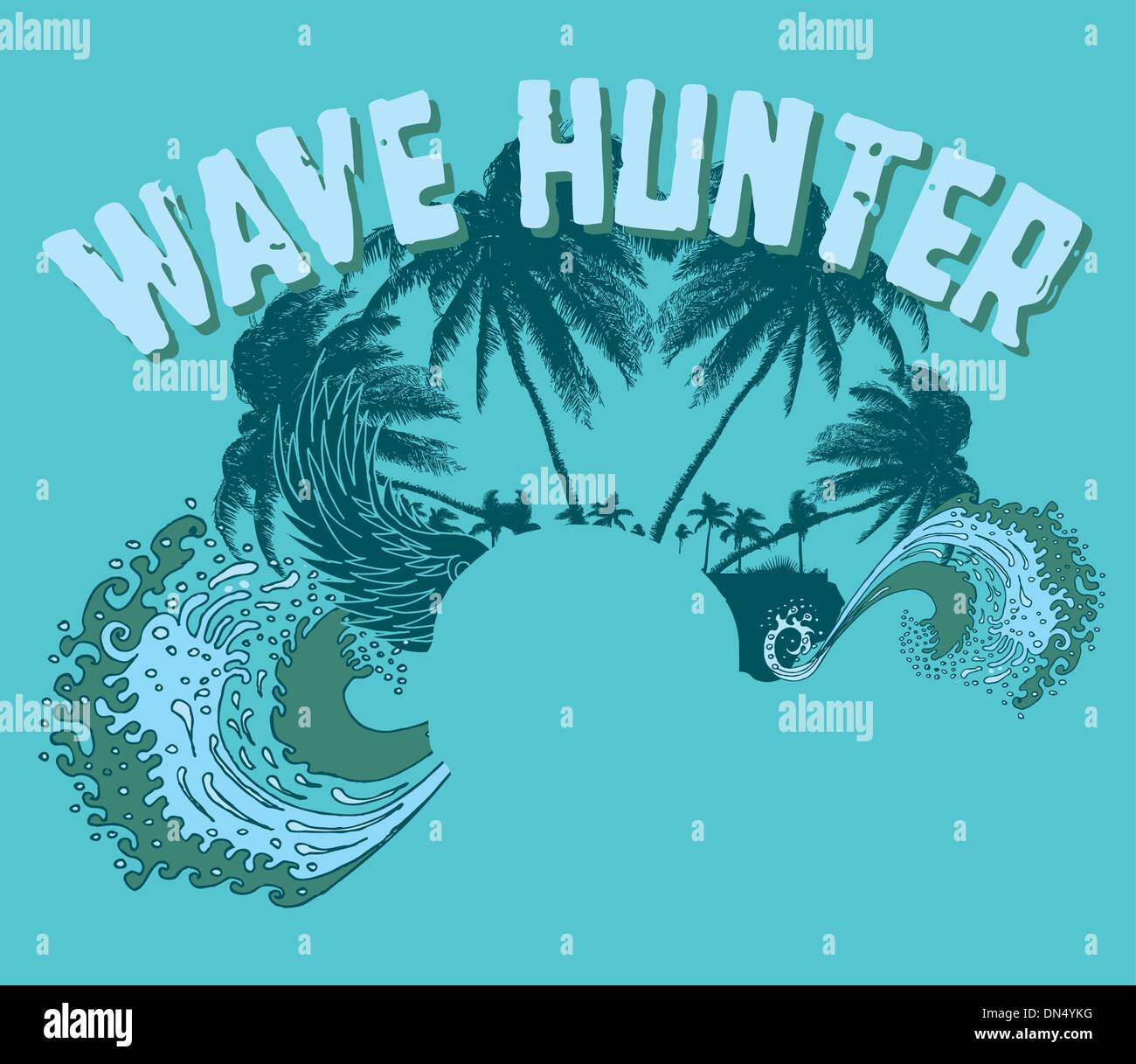 big wave palm beach wins skull vector art Stock Vector