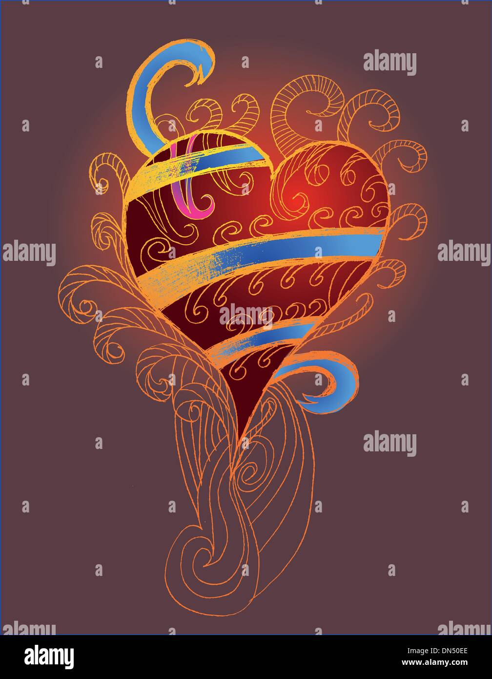The heart is in blossom / Surreal romantic sketch Stock Vector