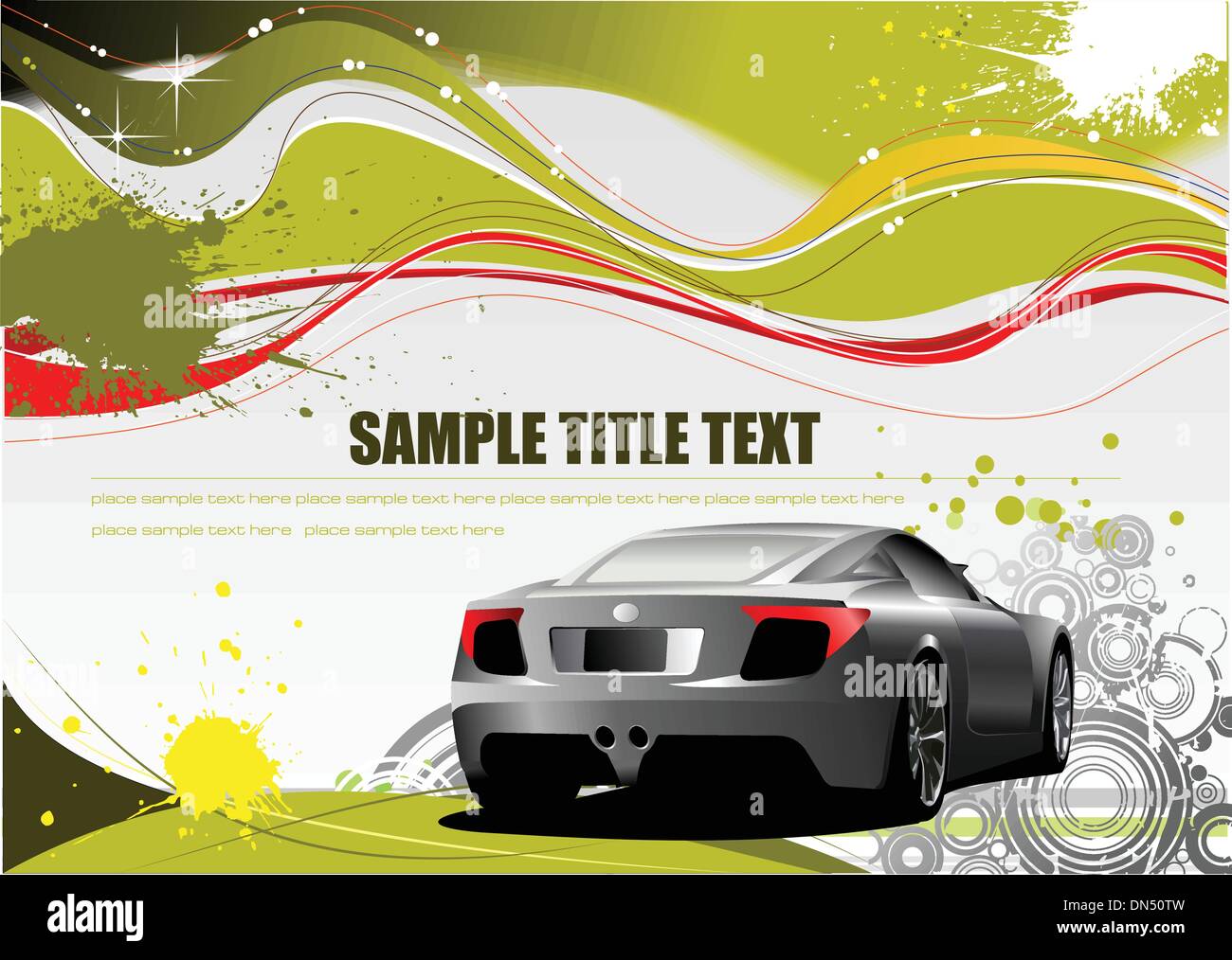 Green and Yellow grunge background with car image. Vector Stock Vector