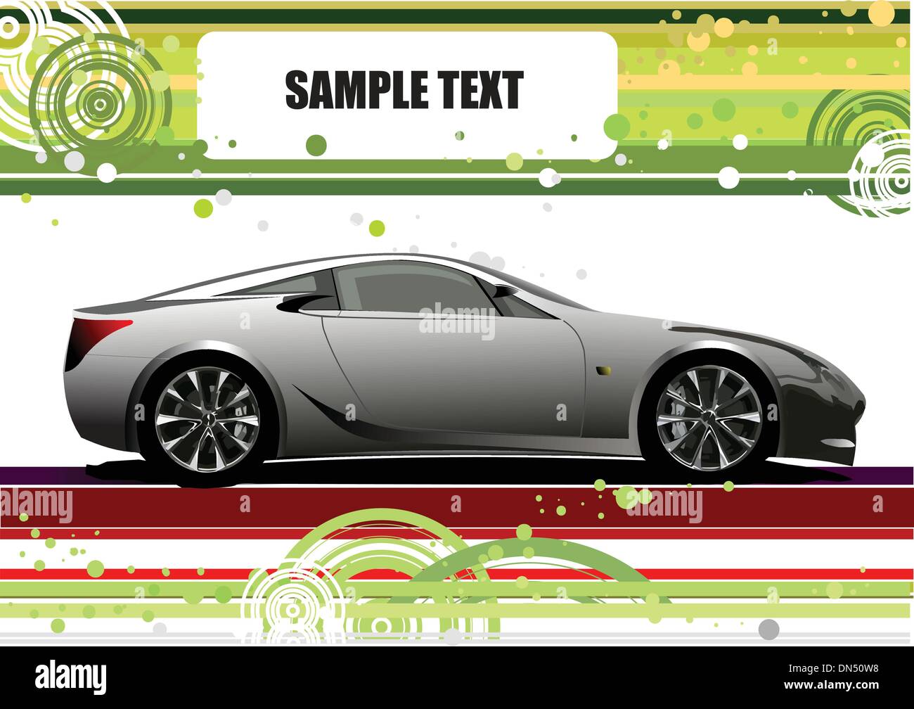 Green and Yellow doted  background with car image. Vector Stock Vector