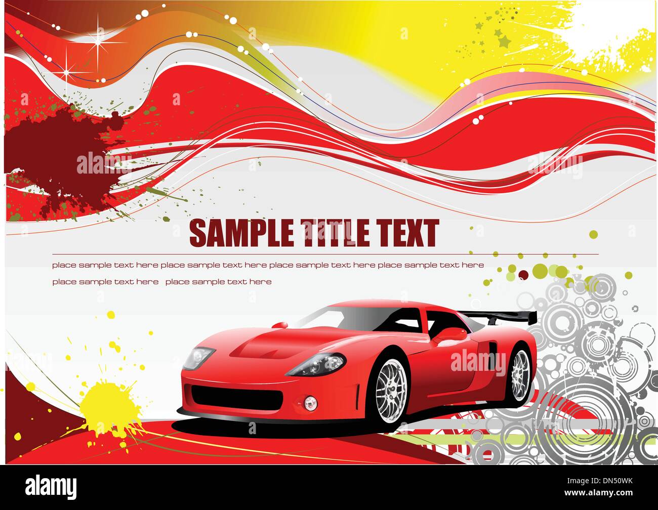 Red and Yellow grunge background with car image. Vector Stock Vector