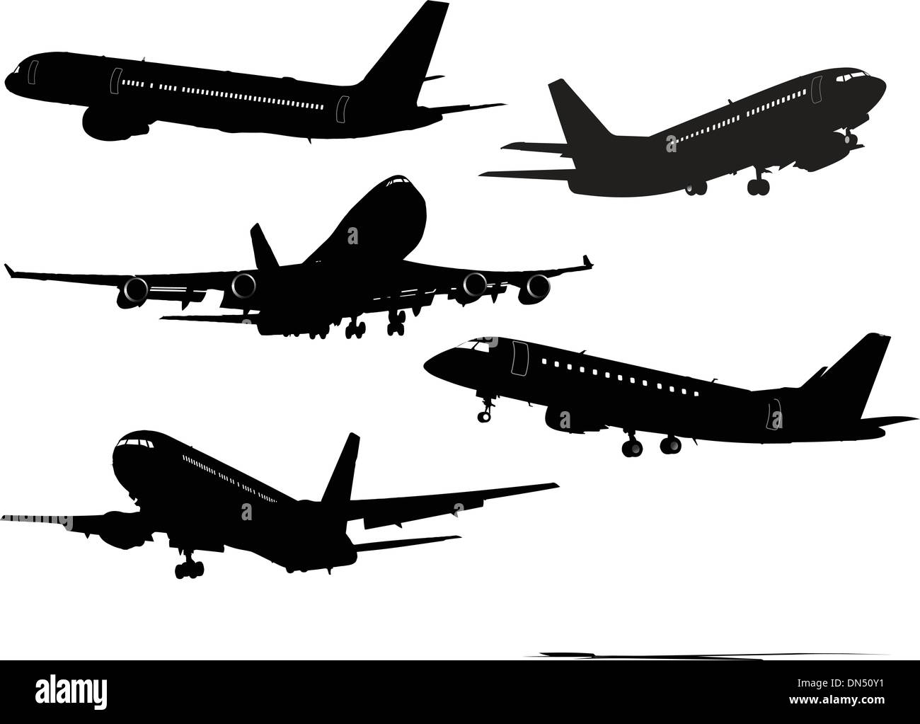 Six Airplane silhouettes . Vector illustration for designers Stock ...