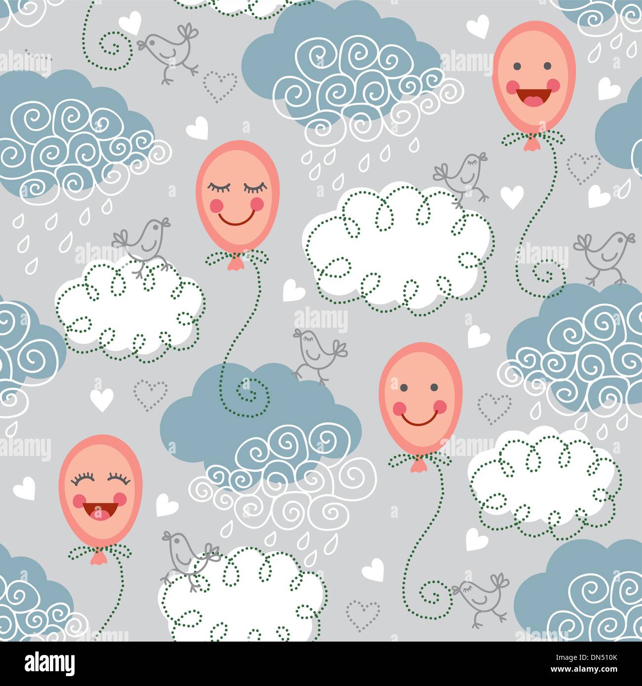 Seamless pattern with balloons and clouds Stock Vector