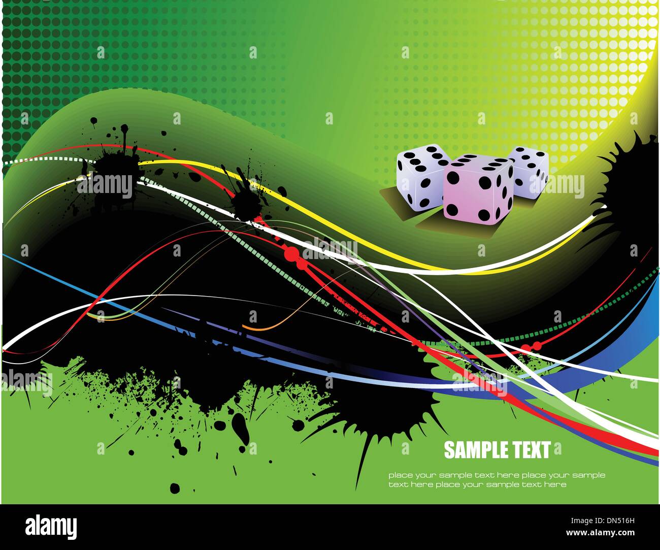 Abstract yellow green wave background with dices image. Vector i Stock Vector