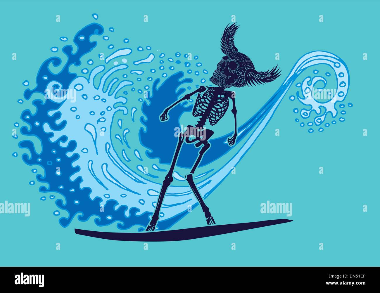 triball tattoo skeleton surfer vector art Stock Vector