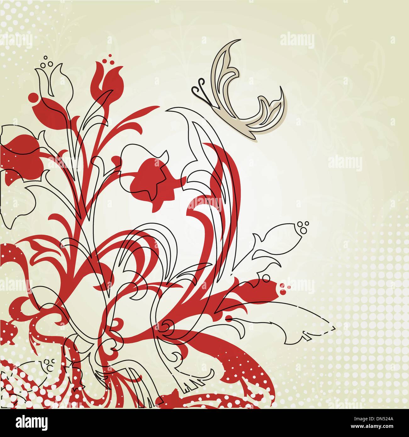 Vintage card with hand drawn flowers Stock Vector Image & Art - Alamy