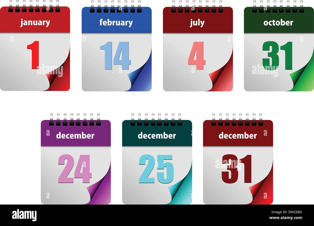 Seven abstract glossy calendar pages Stock Vector