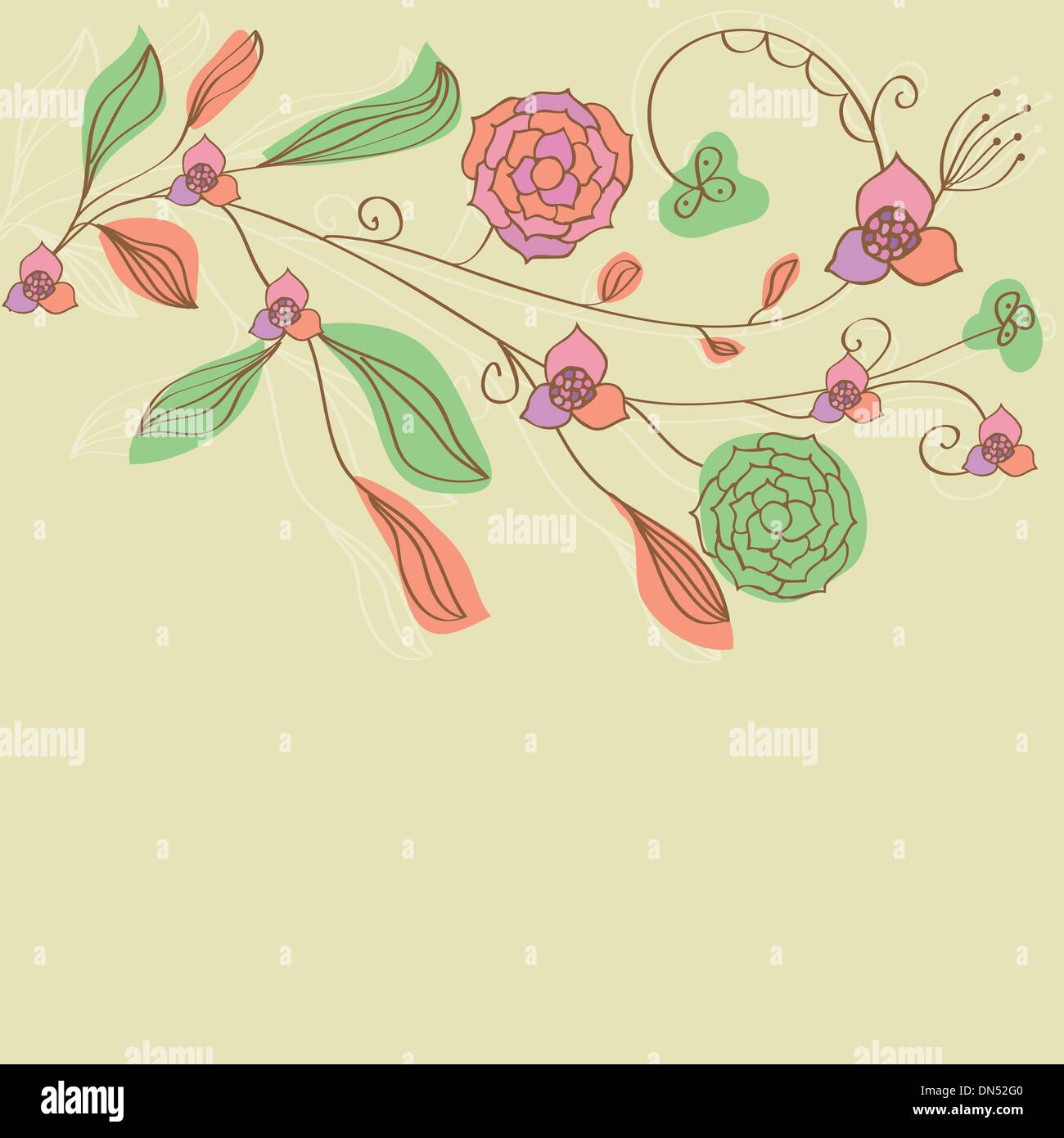 Vintage card with hand drawn flowers Stock Vector Image & Art - Alamy