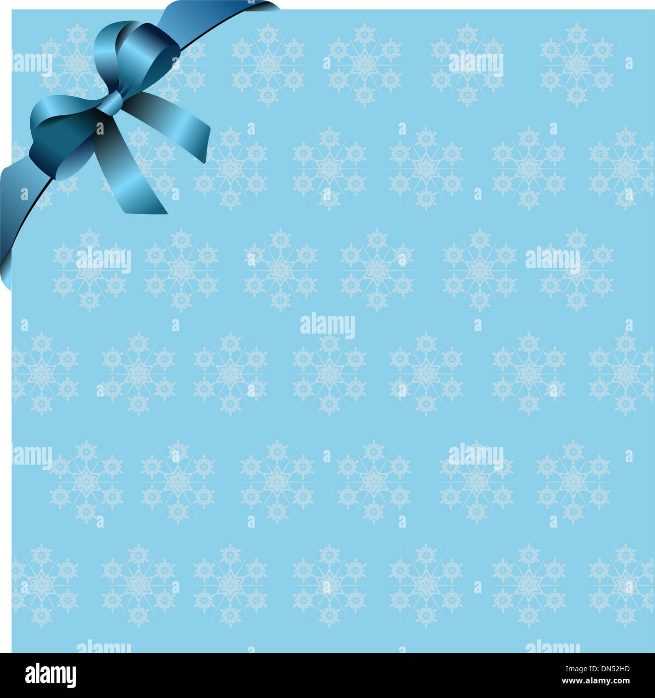 Snowflakes blue background with blue ribbon and bow. Place for c Stock ...