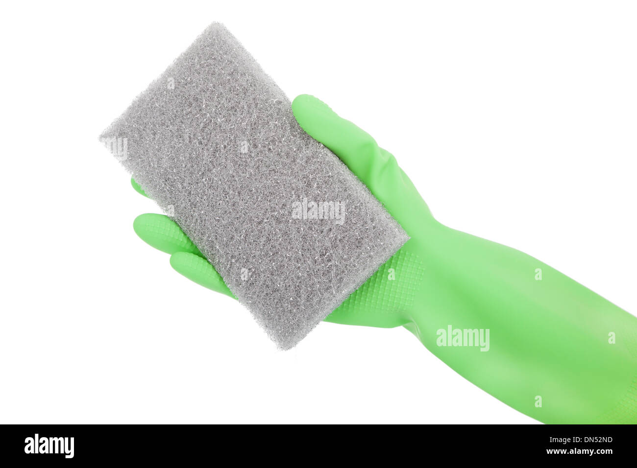 Hand in rubber glove with sponge for clean job Stock Photo